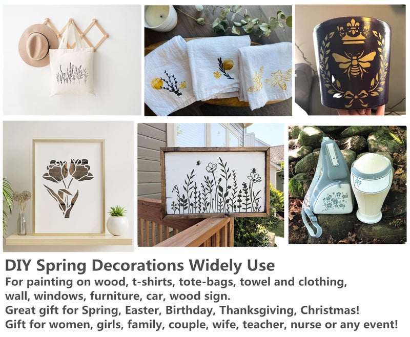 JAJADO Wild Flower Stencils 4pcs  Self Adhesive Silk Screen Stencils Rose Flower Animal Plant Spring DIY Stencils for Painting on Wood  T-Shirt  Chalkboard  Wall  Canvas  Home Decor - Image 4